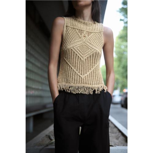 Zara METALLIC THREAD FRINGED KNIT TOP