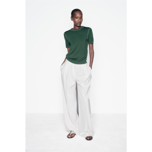 Zara BASIC KNIT TOP WITH CONTRASTING PIPING