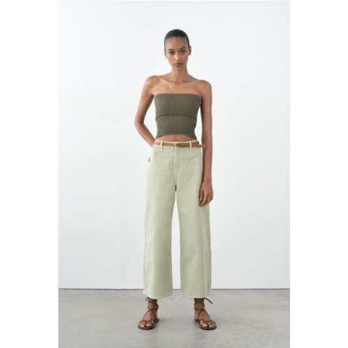 Zara Z1975 BELTED HIGH RISE CROPPED WIDE LEG JEANS