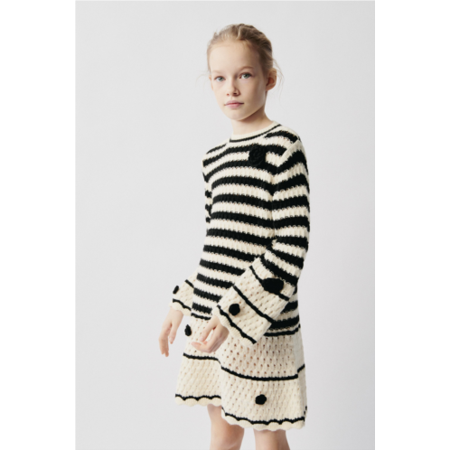 Zara CROCHET FLOWERS STRIPED KNIT DRESS