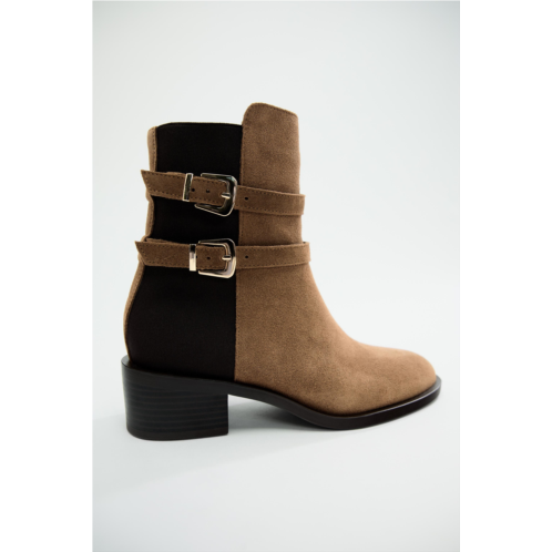 Zara BUCKLED LEATHER ANKLE BOOTS