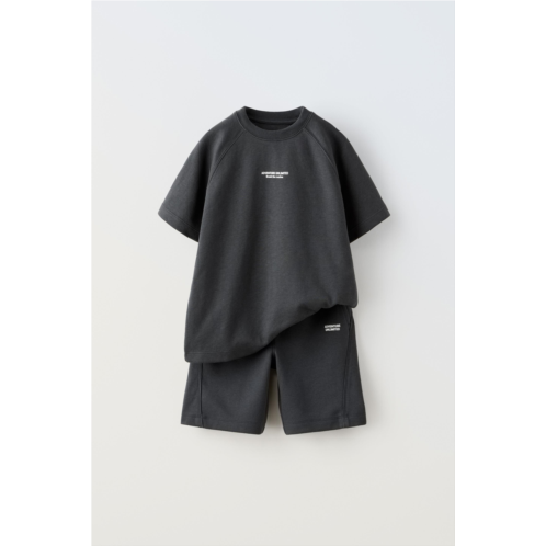 Zara RAISED SLOGAN T-SHIRT AND BERMUDA SHORTS CO-ORD