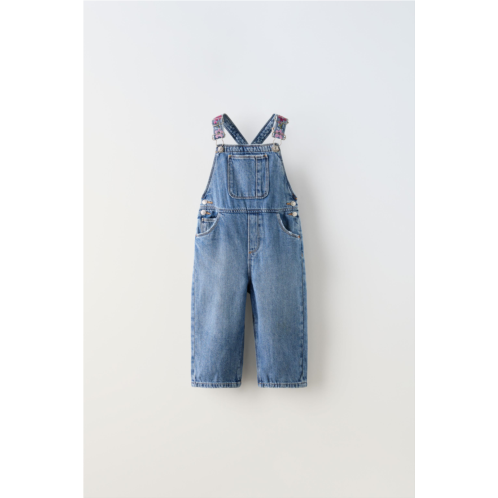 Zara EMBROIDERED DENIM OVERALLS