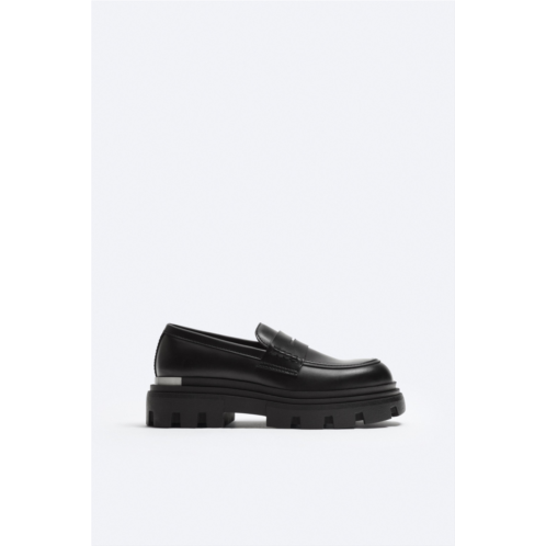 Zara CHUNKY SOLE PENNY LOAFERS WITH METALLIC DETAIL