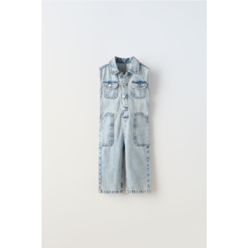 Zara LONG DENIM UTILITY JUMPSUIT