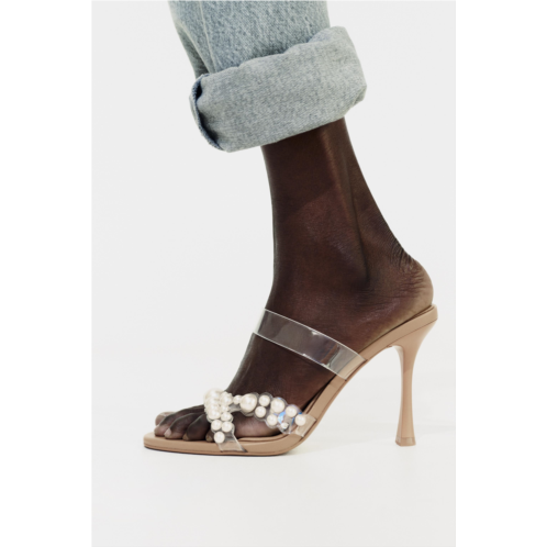 Zara HEELED VINYL SANDALS WITH FAUX PEARLS