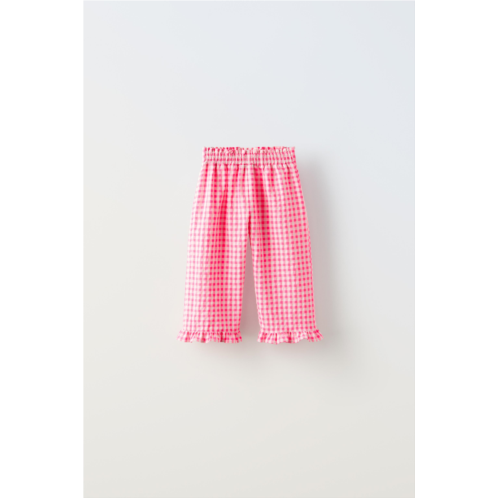 Zara EMBROIDERED GINGHAM PANTS