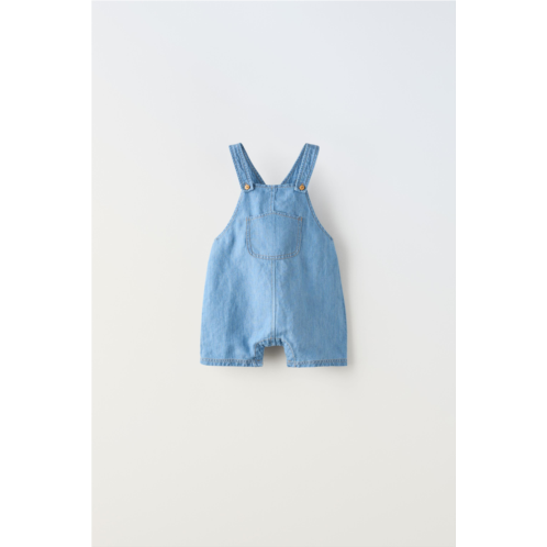 Zara SHORT FLOWING LINEN BLEND DENIM DUNGAREES