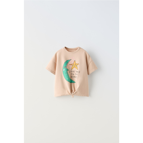 Zara KNOTTED T-SHIRT WITH MOON AND STAR PRINT