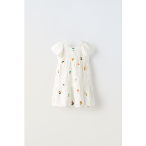 Zara FLORAL EMBROIDERED TEXTURED DRESS