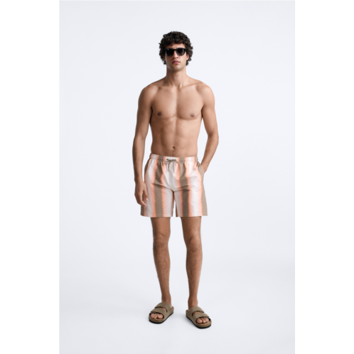 Zara LONG STRIPED SWIMMING TRUNKS