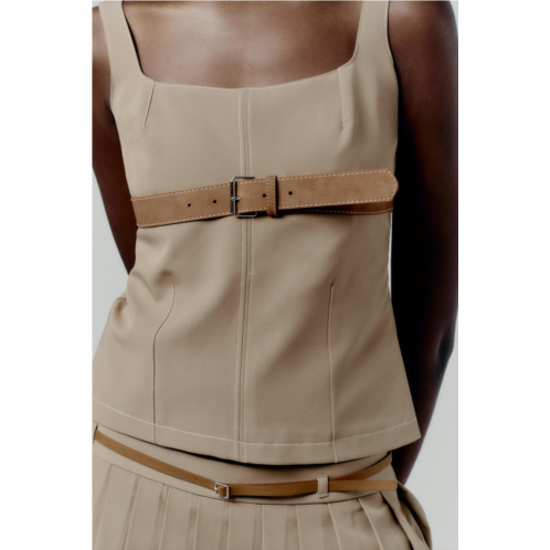Zara BELTED TOPSTITCHED TOP