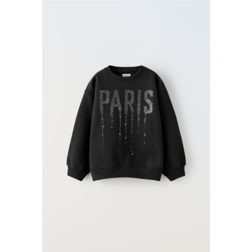 Zara RHINESTONE “PARIS” SWEATSHIRT