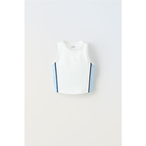 Zara CONTRASTING BAND TECHNICAL FABRIC TOP