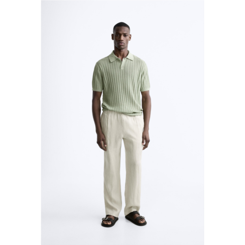 Zara COTTON - LINEN BLEND KNIT POLO