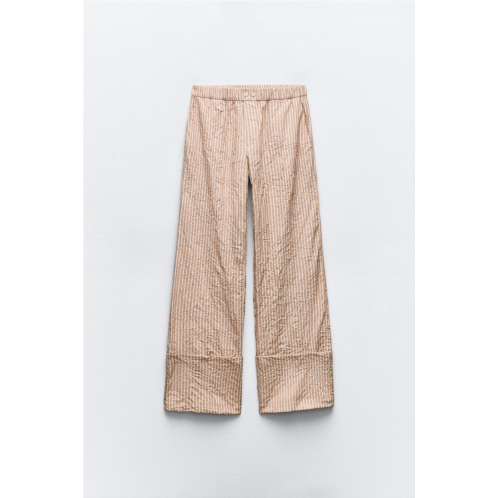 Zara WRINKLE EFFECT CONVERTIBLE MULTIPOSITIONAL STRIPED PANTS