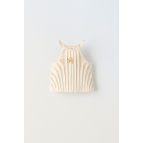 Zara EMBROIDERED RIBBED TOP