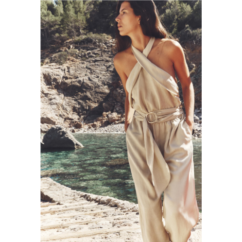 Zara BELTED LONG JUMPSUIT WITH BEADING