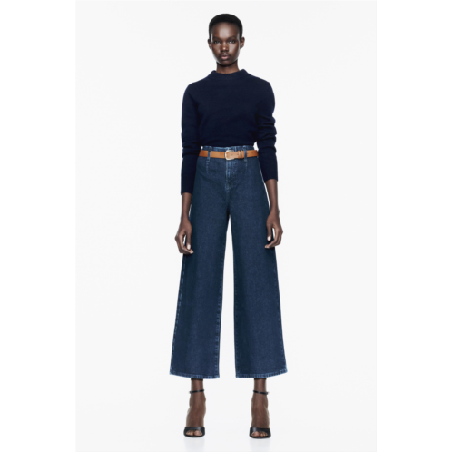 Zara Z1975 BELTED HIGH RISE CROPPED WIDE LEG JEANS