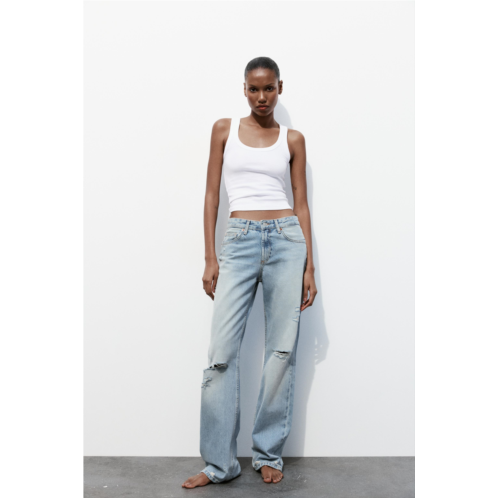 Zara TRF MID-RISE WIDE LEG RIPPED JEANS