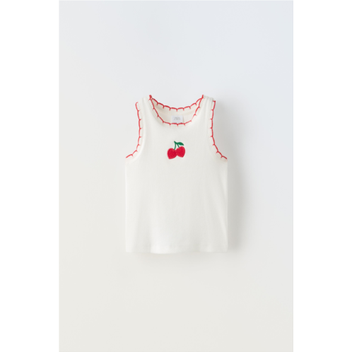 Zara EMBROIDERED FRUIT RIB TANK TOP