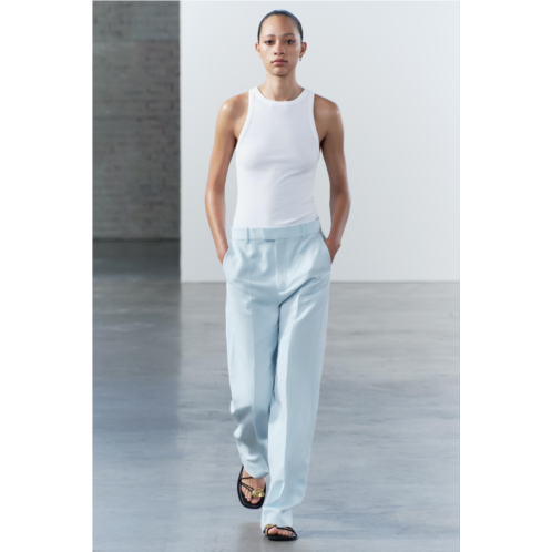 Zara LINEN BLEND STRAIGHT LEG PANTS ZW COLLECTION