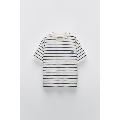 Zara EMBROIDERED STRIPED T-SHIRT