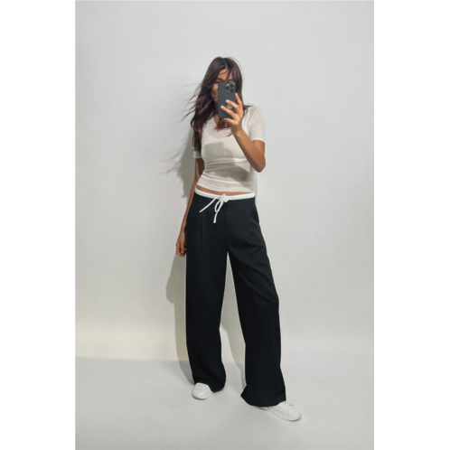 Zara DOUBLE WAIST WIDE LEG PANTS