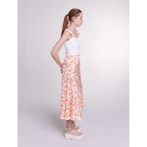 Maje Satin-effect floral skirt