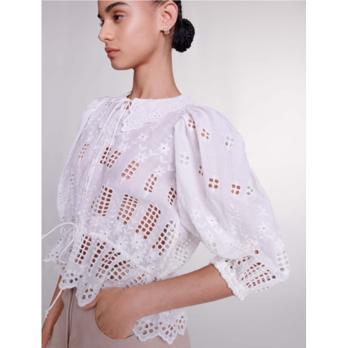 Maje Embroidered ramie blouse