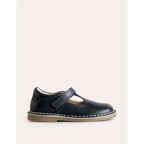 Boden Leather T-bar Flats - Navy