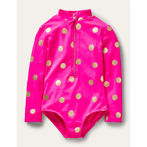 Boden Long-sleeved Swimsuit - Fuchsia Pink Foil Spot