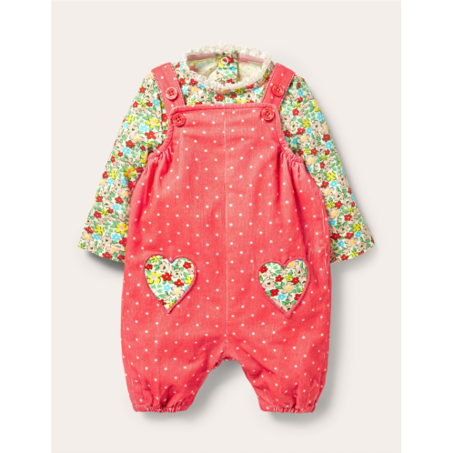 Boden Cord Dungaree Set - Strawberry Tart Pin Spot Heart