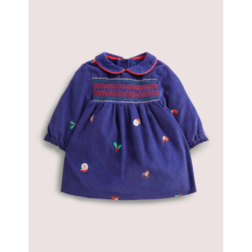 Boden Woven Embroidered Dress - Starboard Blue Festive