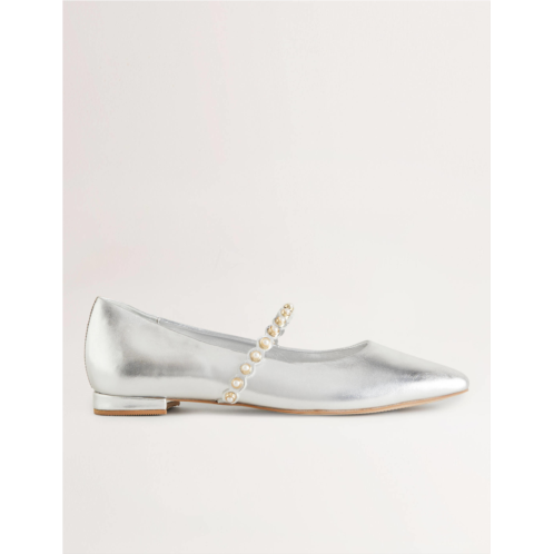 Boden Pearl Strap Ballerina Flats - Silver Metallic