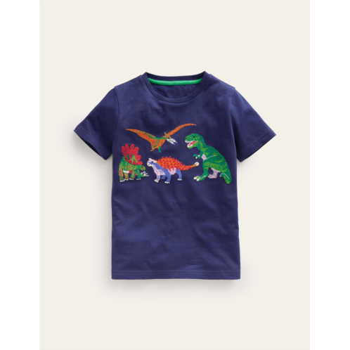 Boden Small Superstitch T-shirt - College Navy Dinos