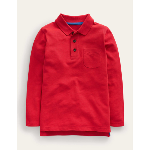 Boden Long Sleeve Pique Polo - Rockabilly Red
