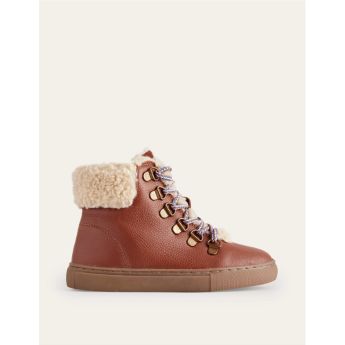 Boden Cosy Leather Lace Up Boots - Tan