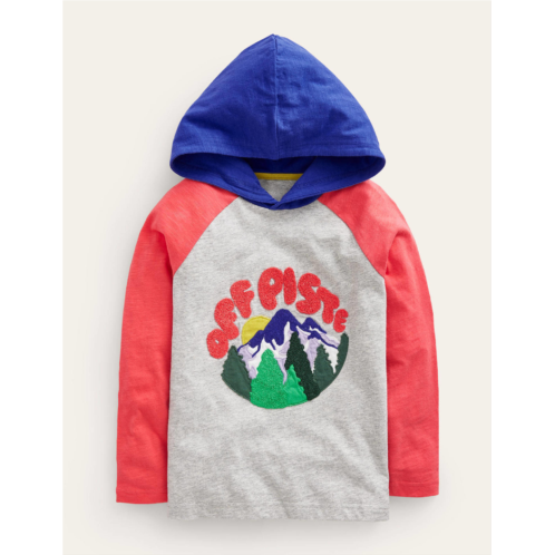 Boden Off Piste Hooded T-shirt - Grey Marl/Red/Blue Mountain