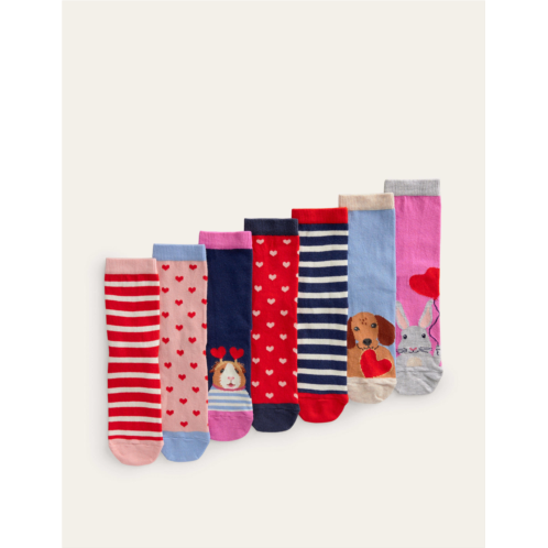 Boden Socks 7 Pack - Multi Heart Animals