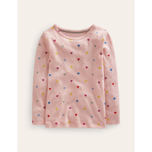 Boden Long Sleeve Pointelle Top - Provence Pink Hearts