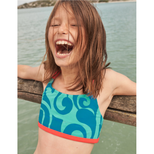 Boden Cross Back Bikini top - Tropical Green Summer Stencil