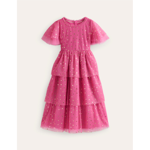 Boden Foil Star Tulle Dress - Sweet William Pink