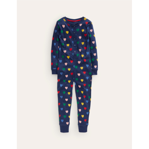 Boden Snug All-In-One Pajamas - College Navy Multi Hearts