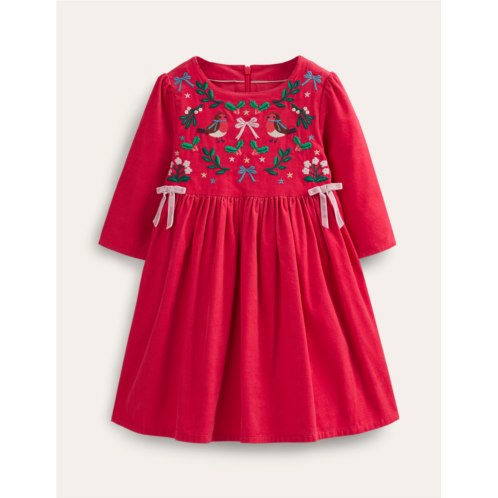 Boden Embroidered Cord Dress - Pop Peony Festive