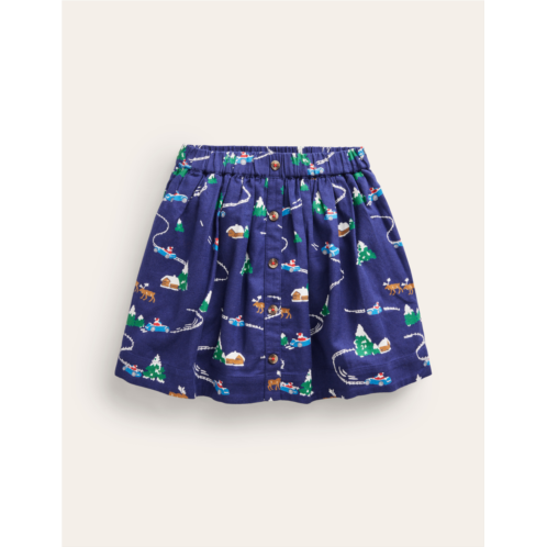 Boden Pull On Twirly Skirt - College Navy Festive Scene