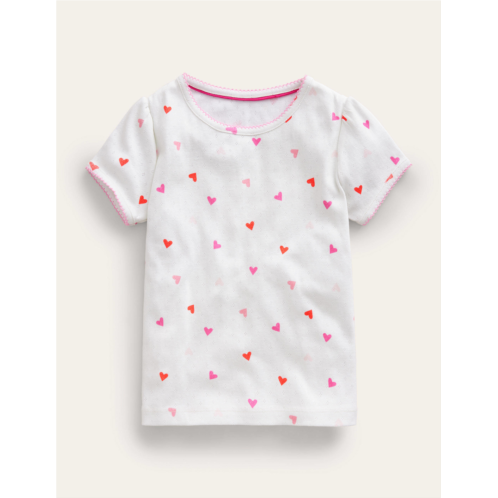 Boden Short-sleeved Pointelle Top - Ivory Hearts
