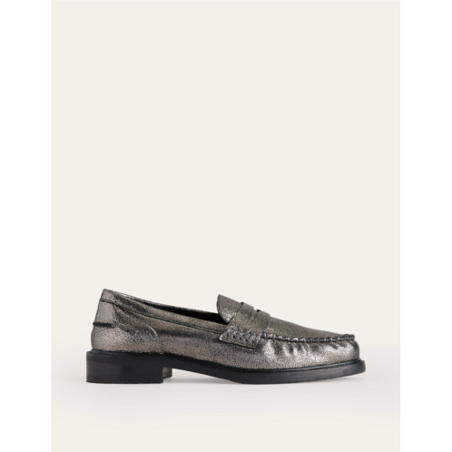 Boden Classic Moccasin Loafers - Gun Metallic Leather