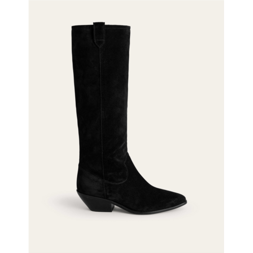 Boden Western Suede Knee High Boots - Black Suede