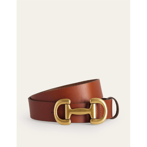 Boden Iris Snaffle-Trim Leather Belt - Tan